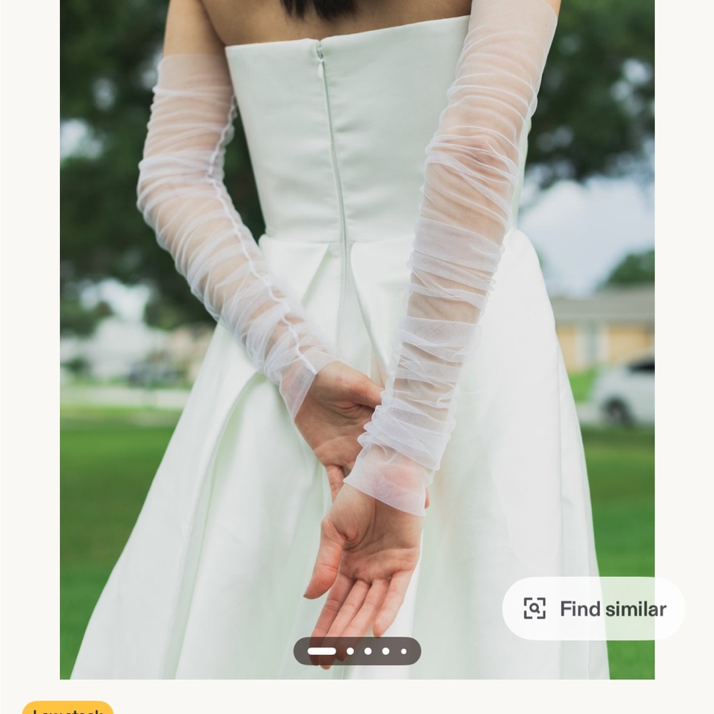 Elegant White Strapless Dress with Sheer Sleeves